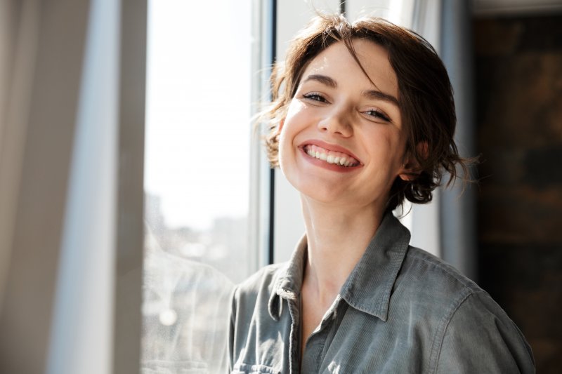 Patient smiling with veneers